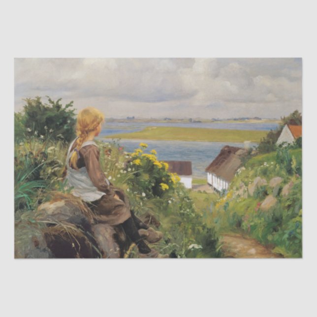 Mädchen verloren in Gedanken (von H.A. Brendekilde Seidenpapier (Vorderseite)