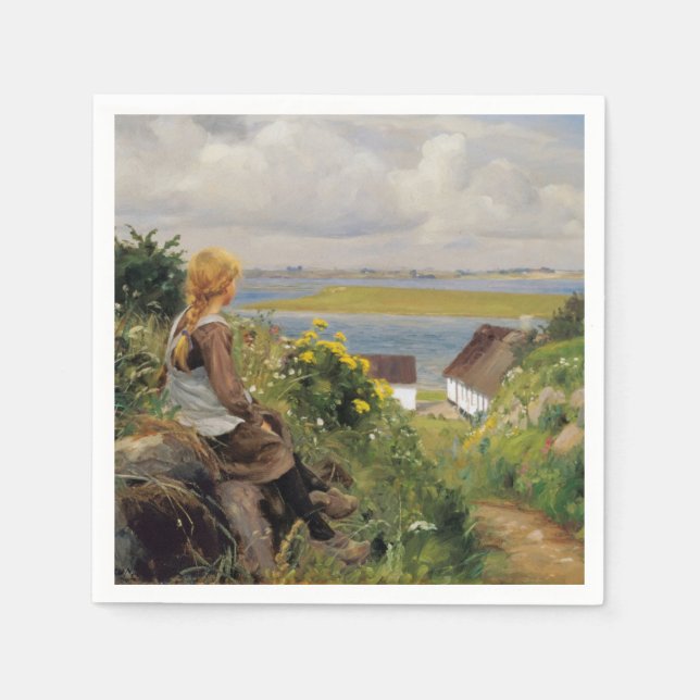 Mädchen verloren in Gedanken (von H.A. Brendekilde Serviette (Vorderseite)