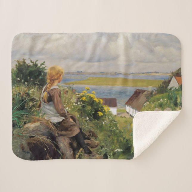 Mädchen verloren in Gedanken (von H.A. Brendekilde Sherpadecke (Vorderseite (Horizontal))