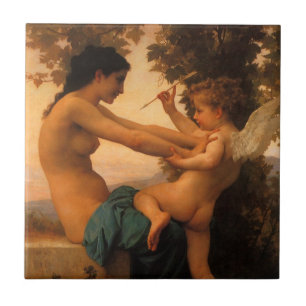 Mädchen verteidigt sich gegen Cupid von Bouguereau Fliese
