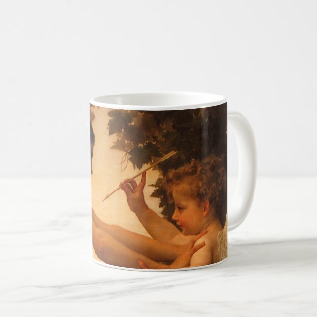 Mädchen verteidigt sich gegen Cupid von Bouguereau Kaffeetasse (VorderseiteRechts)
