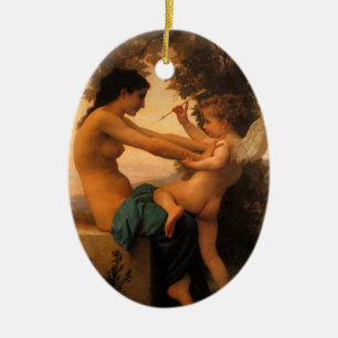 Mädchen verteidigt sich gegen Cupid von Bouguereau Keramik Ornament