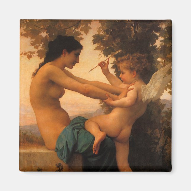 Mädchen verteidigt sich gegen Cupid von Bouguereau Magnet (Vorne)