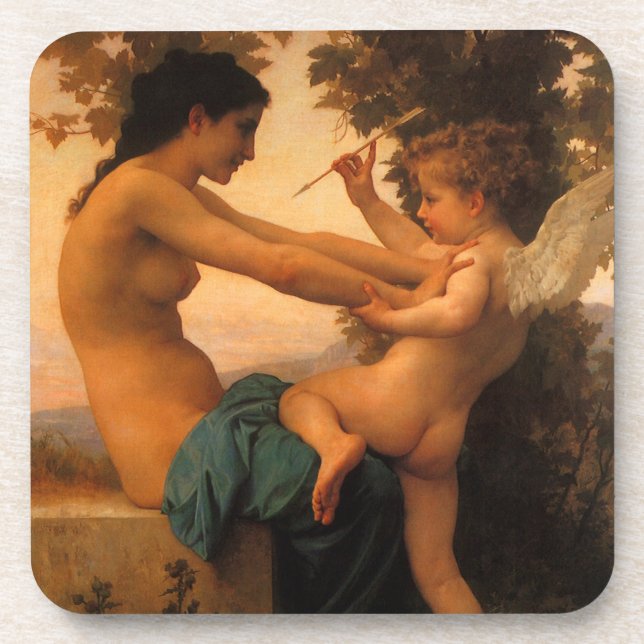 Mädchen verteidigt sich gegen Cupid von Bouguereau Untersetzer (Vorderseite)