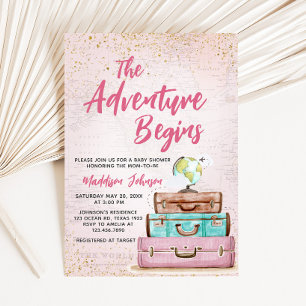 Mädchen Vintage-Abenteuer beginnt Baby Shower Einladung