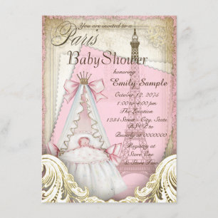 Mädchen Vintage Paris Babyparty Einladung