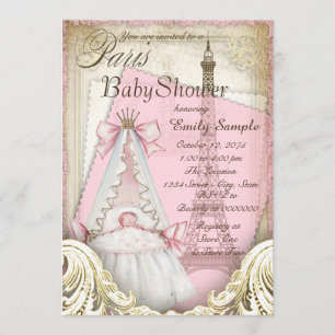 Mädchen Vintage Paris Babyparty Einladung