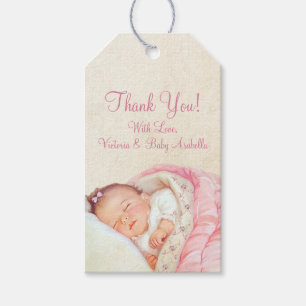 Mädchen Vintage Rosa Babyparty Geschenkanhänger