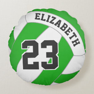 Mädchen Volleyball JA Farbe mit ihrem Namen Rundes Kissen