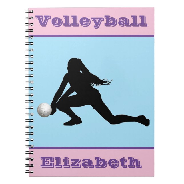 Mädchen Volleyball Pink, Blau, Lila Notebook Notizblock (Vorderseite)