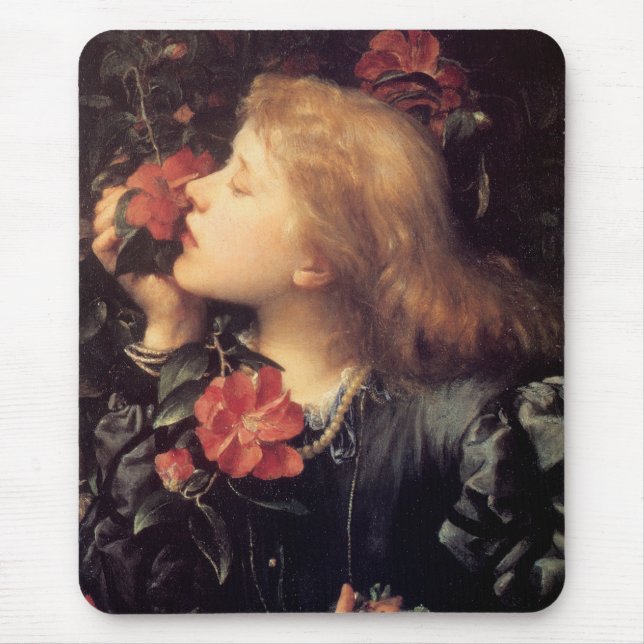 Mädchen wählen eine schöne Blume (von G.F. Watts) Mousepad (Vorne)