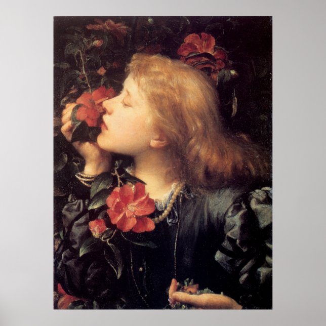 Mädchen wählen eine schöne Blume (von G.F. Watts) Poster (Vorne)
