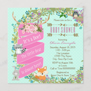 Mädchen Wald Baby Shower Einladung