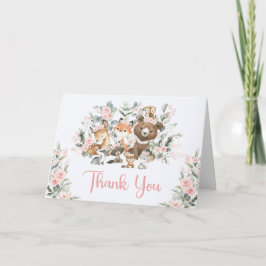 Mädchen-Wald-Babyshower: Rosa Waldtiere Dankeskarte