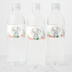 Mädchen Wasserfarbe Floral Elefant Baby Shower Wasserflaschenetikett