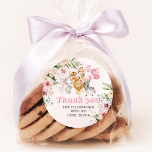 Mädchen Wasserfarben Safari Geburtstagsfeier Runder Aufkleber