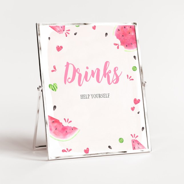 Mädchen Wassermelone Baby Shower Getränke Schild (Sweet Little Baby Shower Drinks Sign)