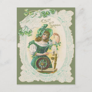 Mädchen Webstuhl Deckchen Kleeblatt Postkarte