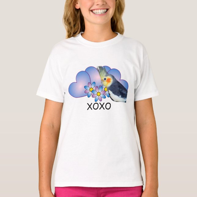 Mädchen-Wecker-T - Shirt mit PapageiCockatiel (Vorderseite)