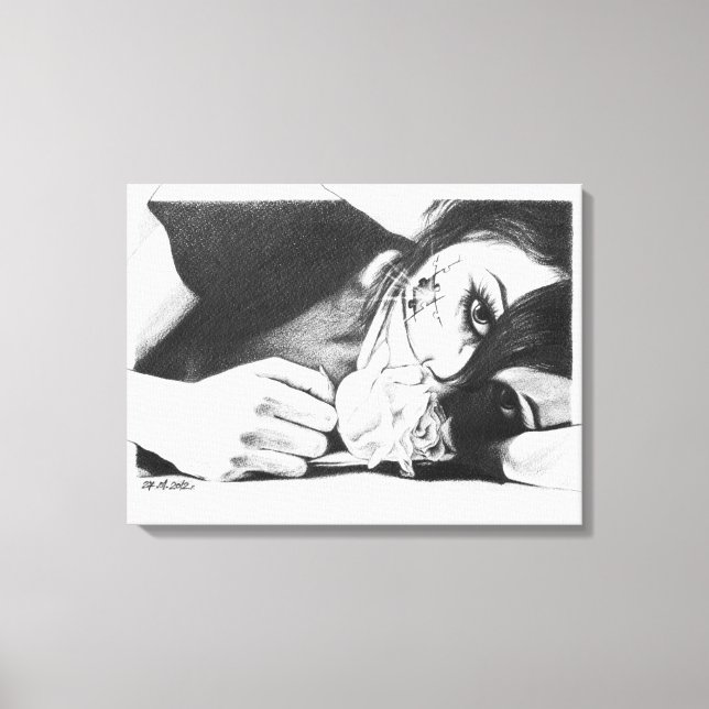 Mädchen weinen mit Rose Surreal zeichnend Kunst Leinwanddruck (Vorderseite)