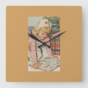 Mädchen, welches die Krankenschwester - Retro Quadratische Wanduhr