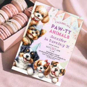 Mädchen Welpe Hund Pawty 9. Geburtstag Einladung