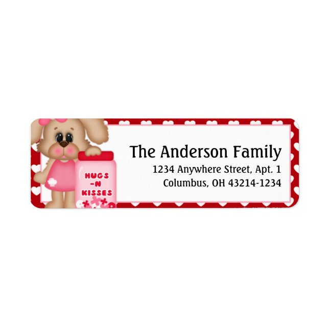 Mädchen Welpen Hund Valentine's Day Address Labels (Vorne)