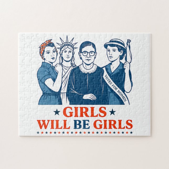 Mädchen werden Girls Patriotic Feminist 4. Juli Puzzle (Horizontal)