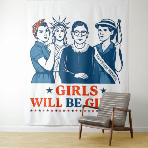 Mädchen werden Girls Patriotic Feminist 4. Juli Wandteppich