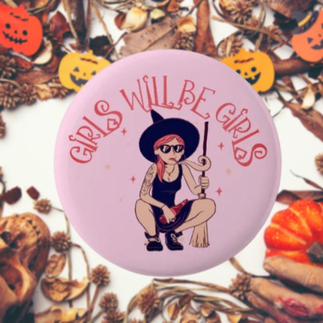 Mädchen werden Mädchen sein | Feministischer Hexen Button (Von Creator hochgeladen)