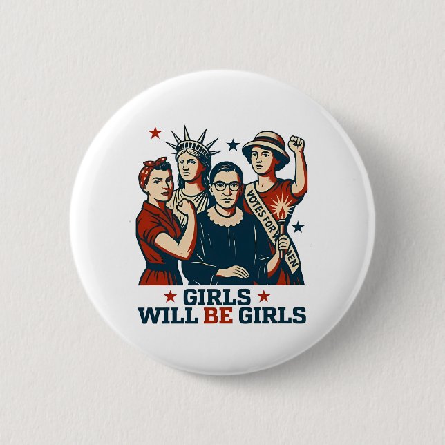Mädchen werden weibliche Feminismus Frauen stärken Button (Vorderseite)