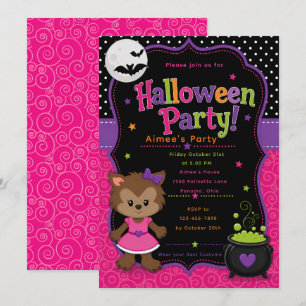 Mädchen-Werwolf-Halloween-Party Einladung