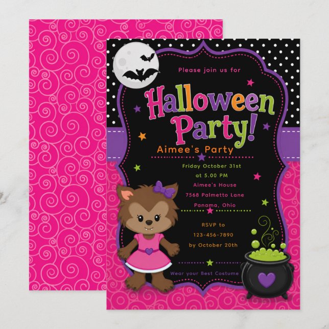 Mädchen-Werwolf-Halloween-Party Einladung (Vorne/Hinten)
