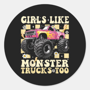 Mädchen wie Monster Trucks zu Funny Pink Monster T Runder Aufkleber