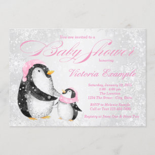 Mädchen Winter Baby Pinguin Baby Shower Einladung