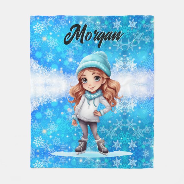 Mädchen Winter Eislauf Schneeflocke Fleece Decke (Vorderseite)
