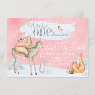 Mädchen Winter ONEderland Wald 1. Geburtstag Einladung