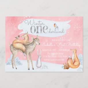 Mädchen-Winter ONEderland Walderster Geburtstag Einladung