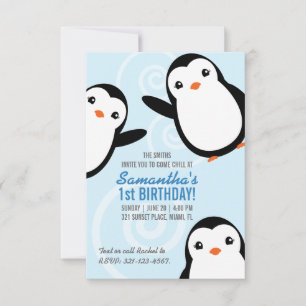 Mädchen Winter Pinguin Geburtstagsfeier Einladung