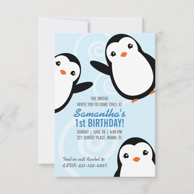 Mädchen Winter Pinguin Geburtstagsfeier Einladung  (Vorderseite)