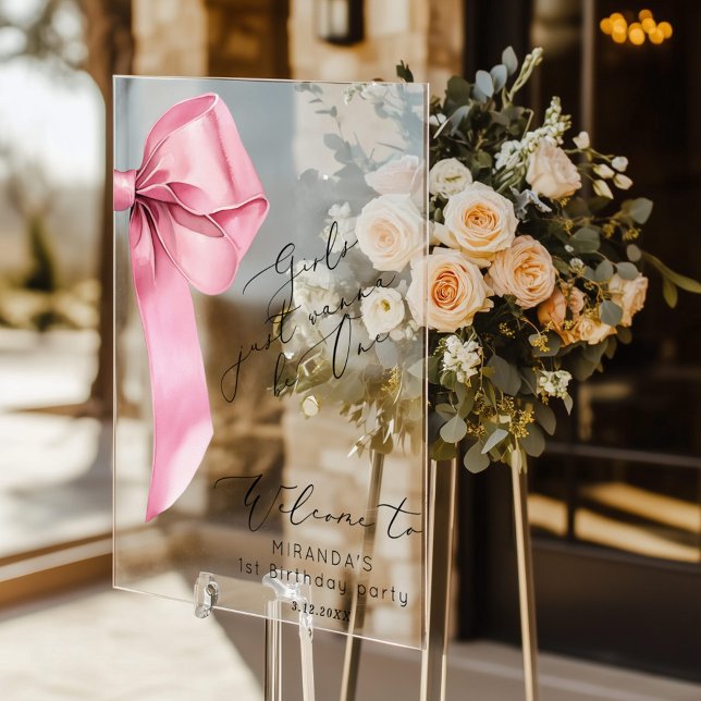 Mädchen wollen einfach nur ein rosa Bow elegante W Acrylschild (Von Creator hochgeladen)