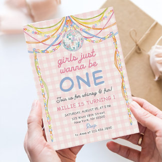 Mädchen wollen einfach nur ein rosa Gingham 1. Geb Einladung