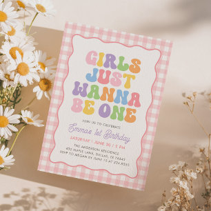 Mädchen wollen einfach nur ein rosa Gingham zum 1. Einladung