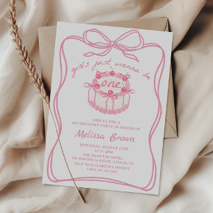 Mädchen wollen nur ein rosa Bow 1. Geburtstag Invi Einladung