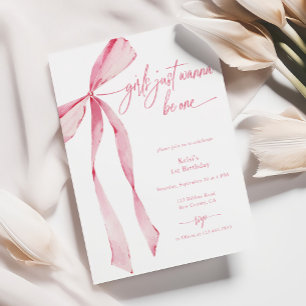 Mädchen wollen nur ein rosa Bow 1. Geburtstag sein Einladung
