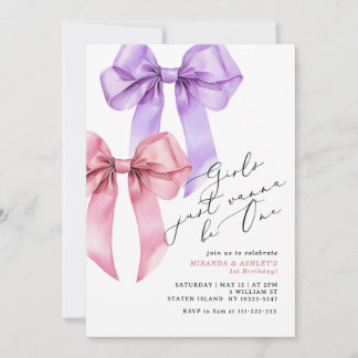 Mädchen wollen nur eine rosa Bow Twin Girls sein Einladung