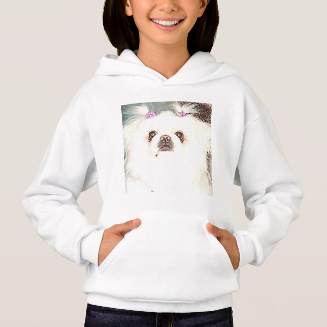 Mädchen ziehen Pullover. Hoodie (Vorderseite)