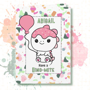 Mädchen zum 1. Geburtstag Dinosaurier Cartoon Nied Karte