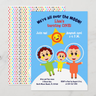 Mädchen zum ersten Geburtstag Astronauten Party in Einladung