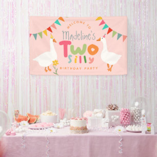Mädchen Zwei Alberne Gans 2. Geburtstag Willkommen Banner